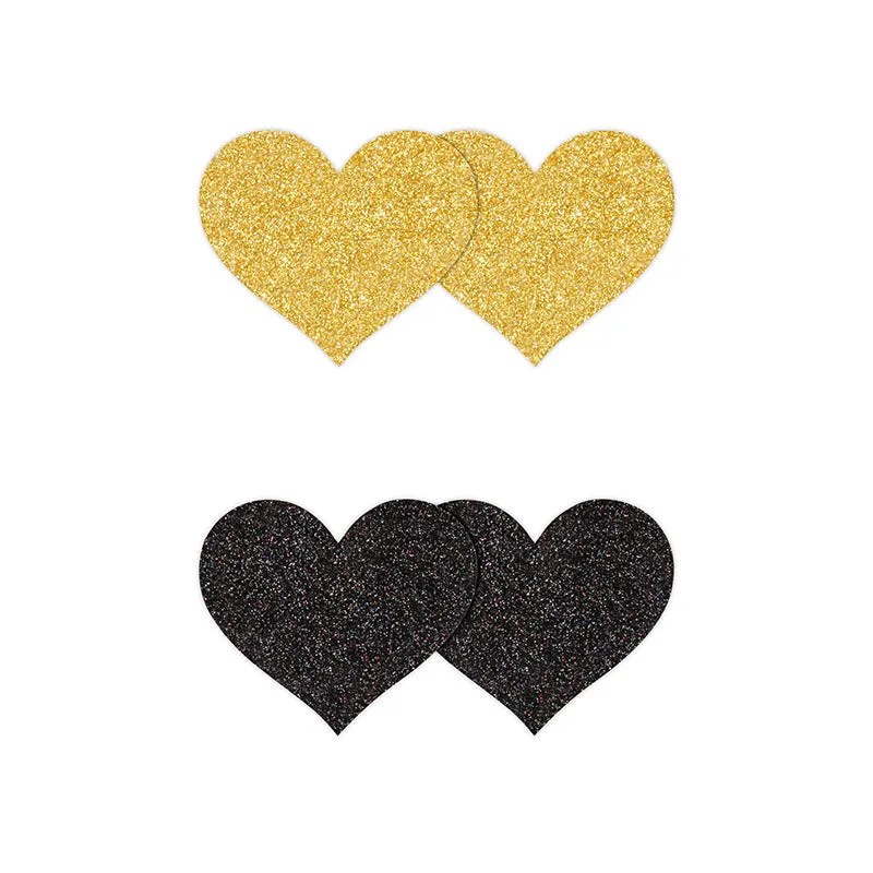 Black & Gold Glitter Heart Pretty Pasties set of two