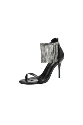 Black Rhinestone Thick High Heels