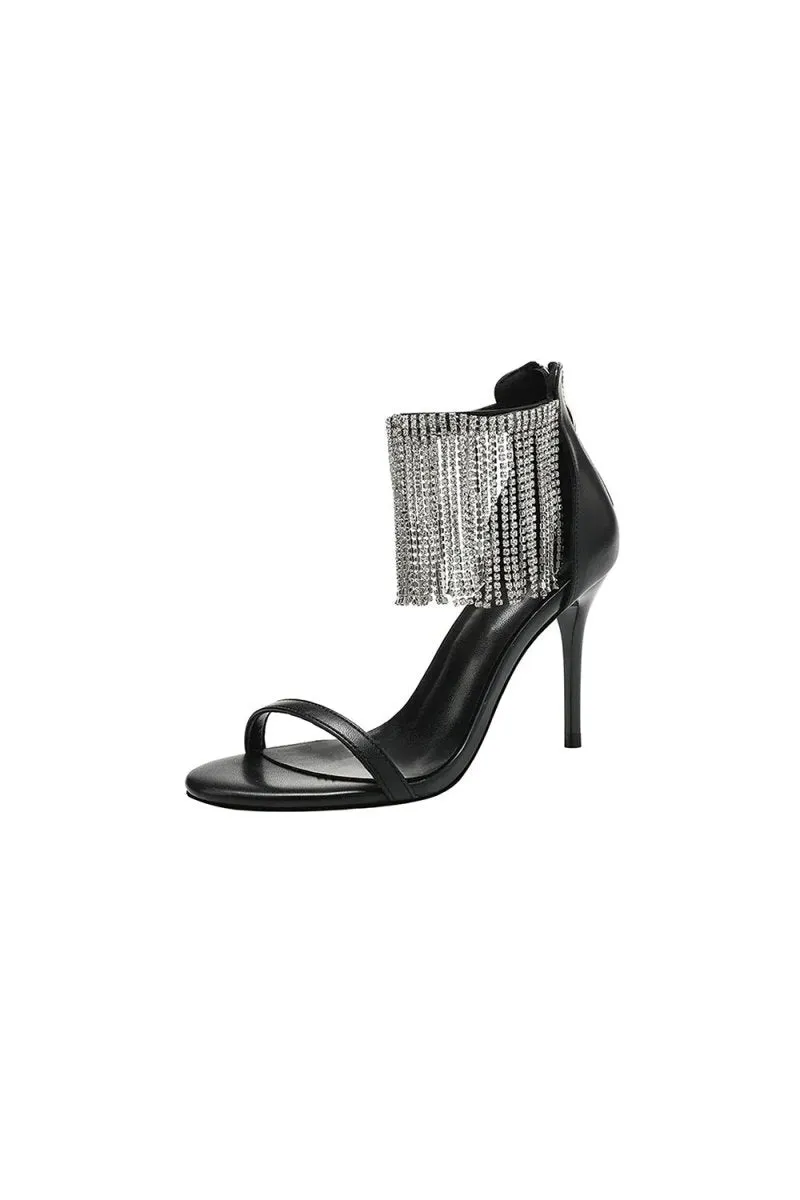 Black Rhinestone Thick High Heels