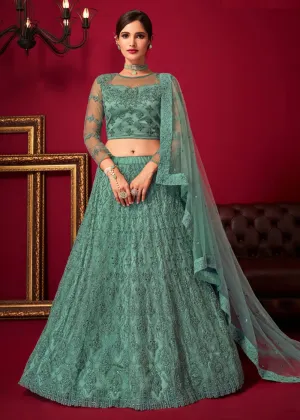 Bridal Sea Green Resham & Stone Embroidered Wedding Lehenga Choli