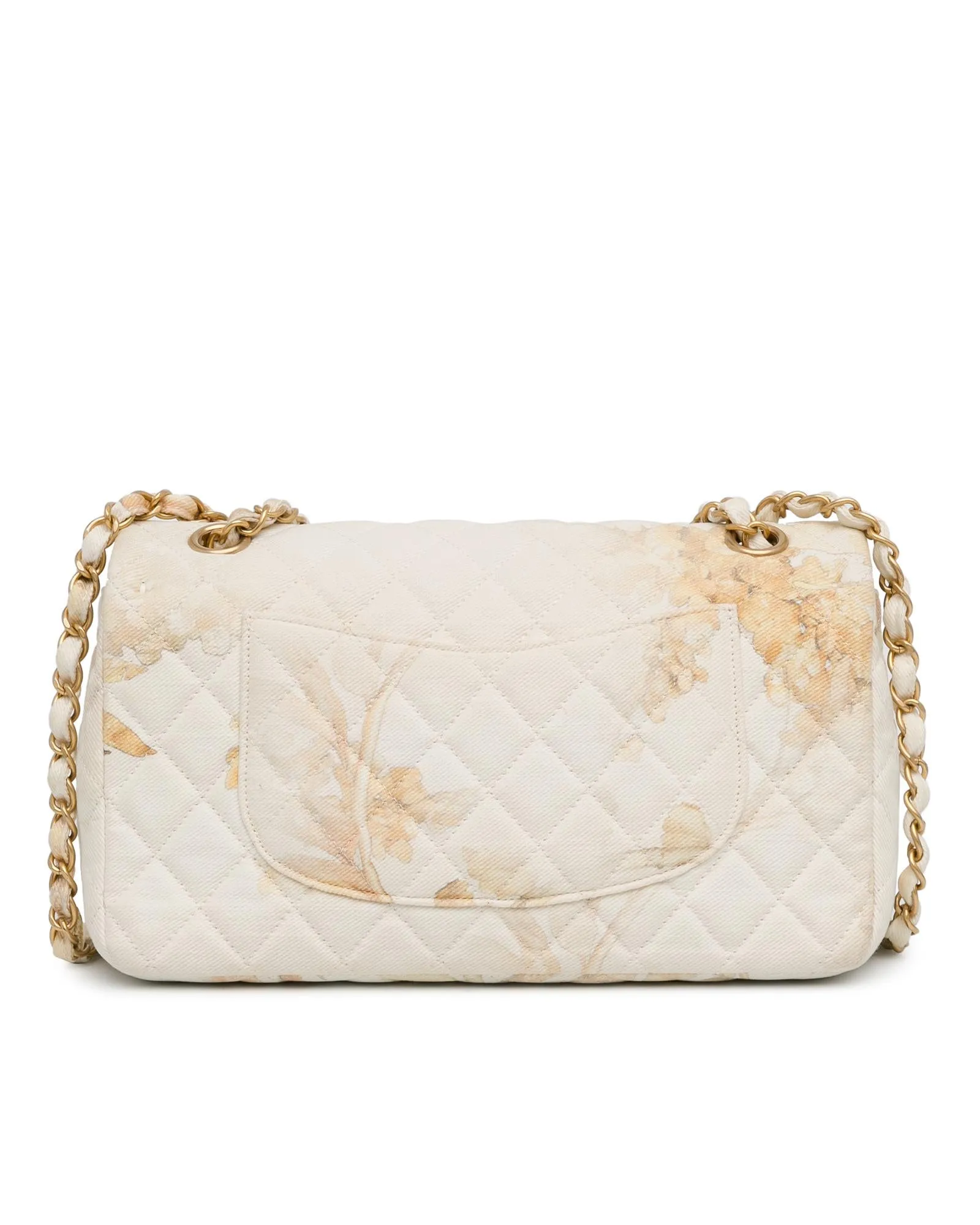 Floral Printed Denim Double Flap Shoulder Bag