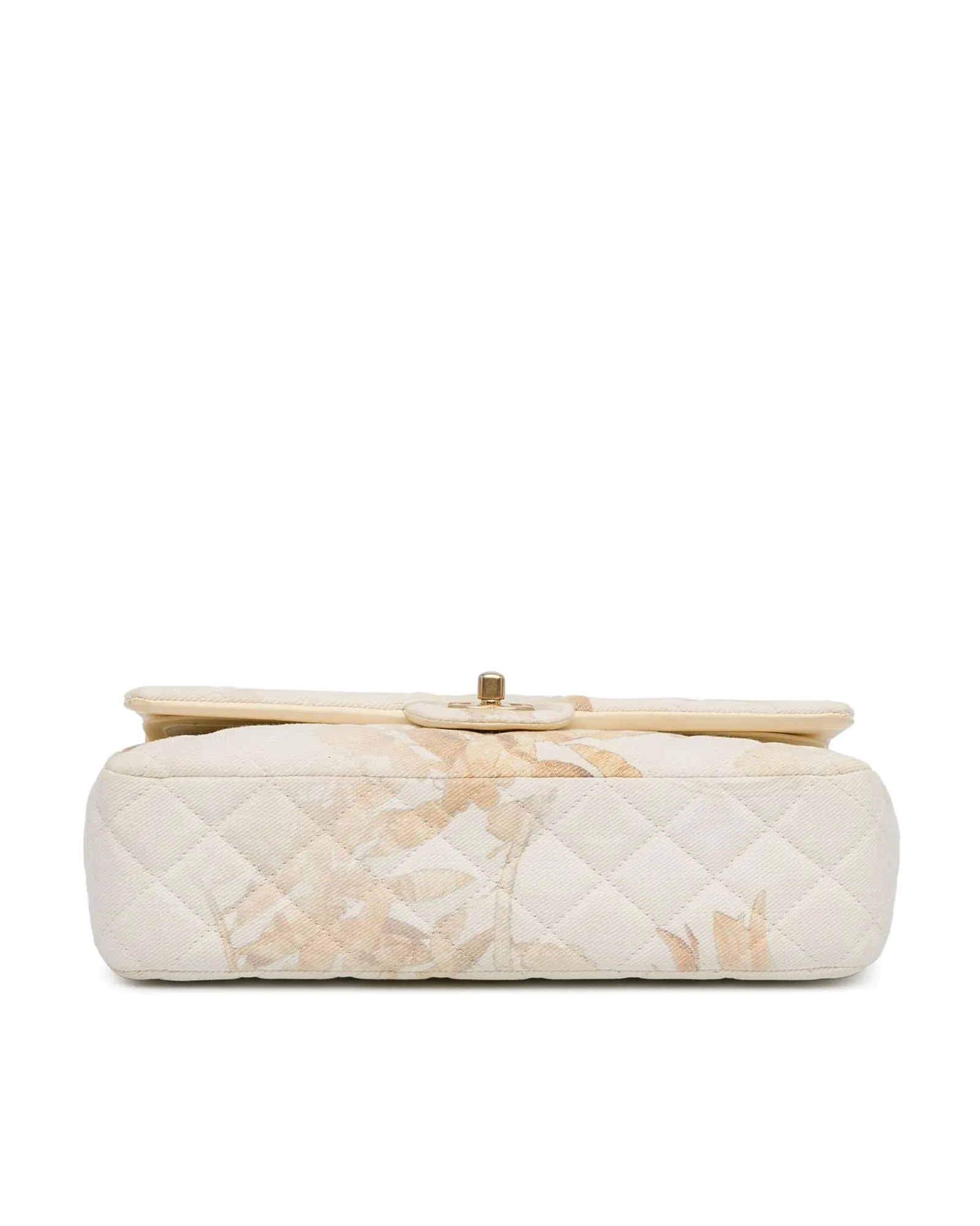 Floral Printed Denim Double Flap Shoulder Bag