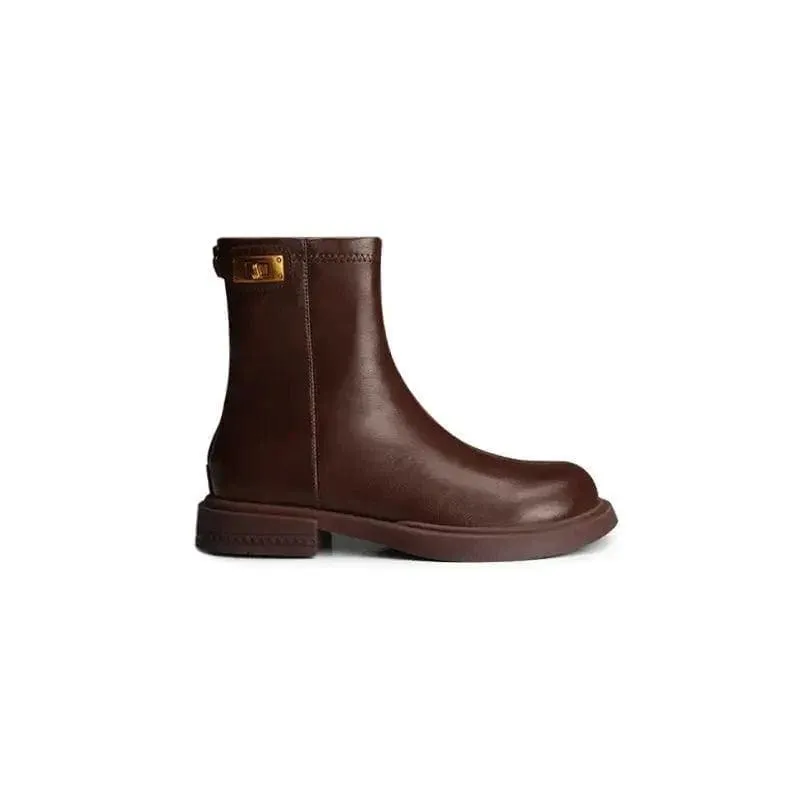 Martin Boots Women Plus Velvet Thick British Style Round Toe Zipper Thick Bottom Thick Heel