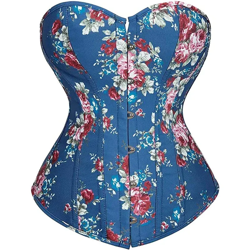 Retro Elegant Floral Denim Sweetheart Corset
