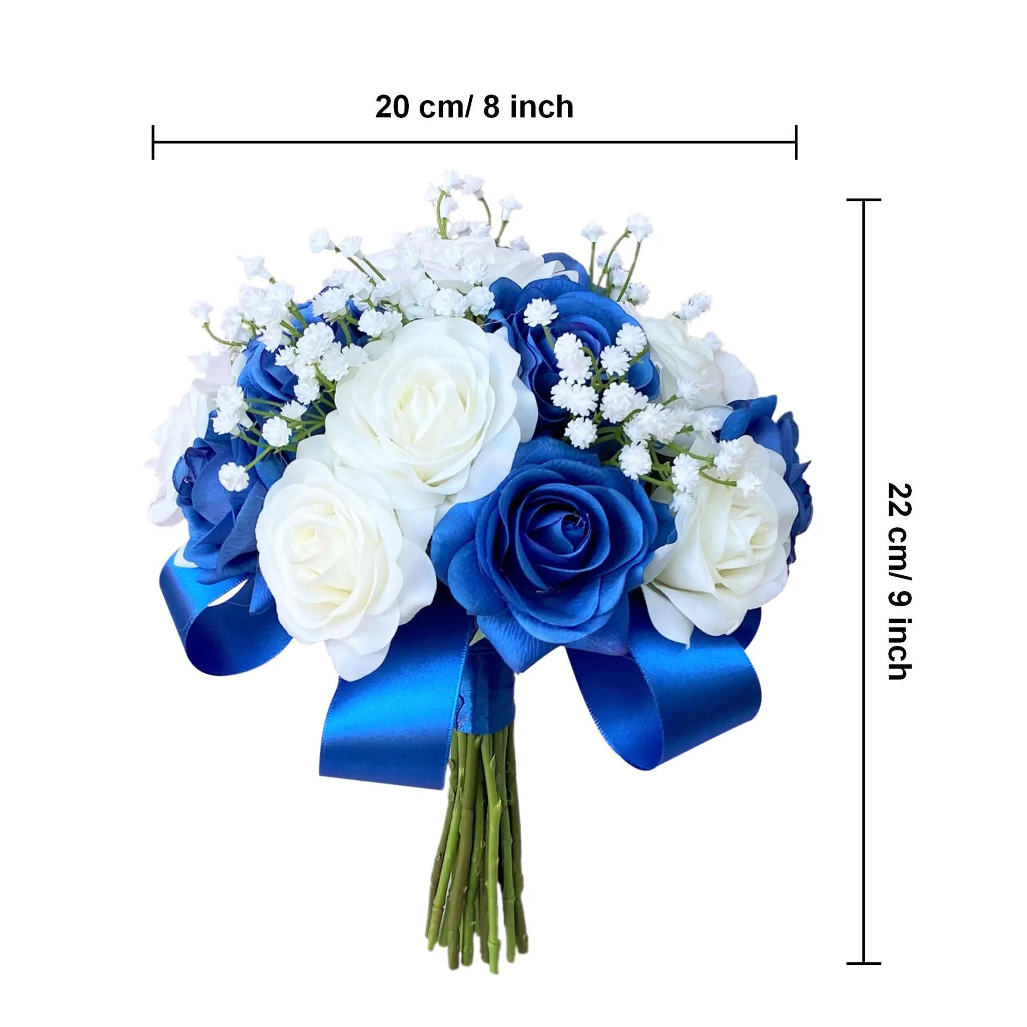 Royal Blue White Rose Bridesmaids Bouquet 8 inch
