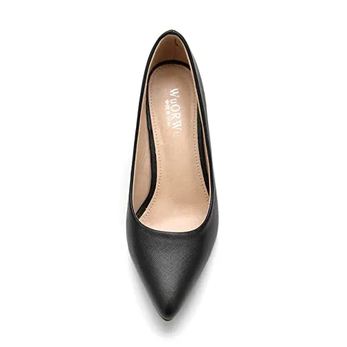 WuORWu Women's Closed Pointed Toe Classic Dress Shoes Silver Heel Pumps (Silver 8)