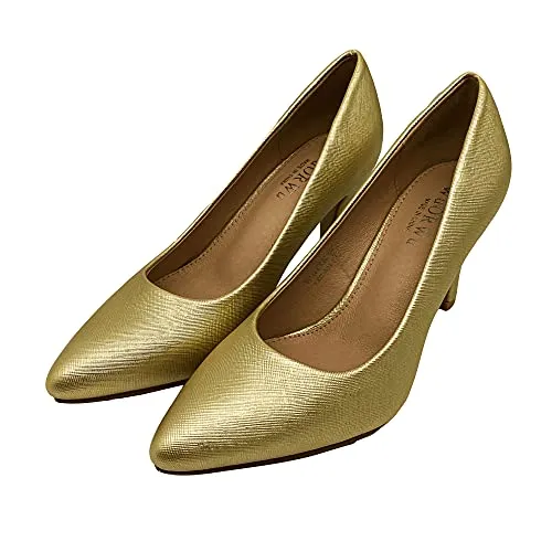 WuORWu Women's Closed Pointed Toe Classic Dress Shoes Silver Heel Pumps (Silver 8)