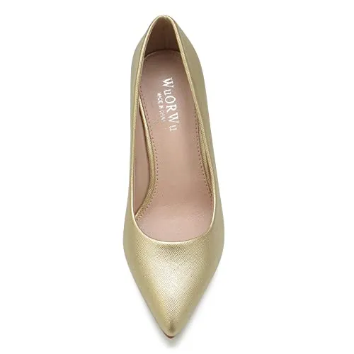 WuORWu Women's Closed Pointed Toe Classic Dress Shoes Silver Heel Pumps (Silver 8)