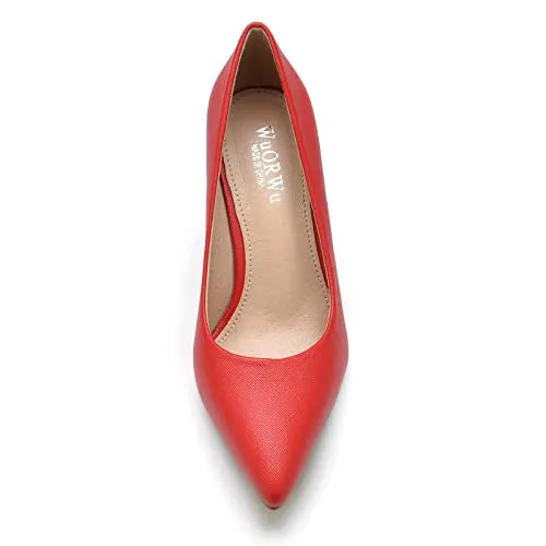 WuORWu Women's Closed Pointed Toe Classic Dress Shoes Silver Heel Pumps (Silver 8)