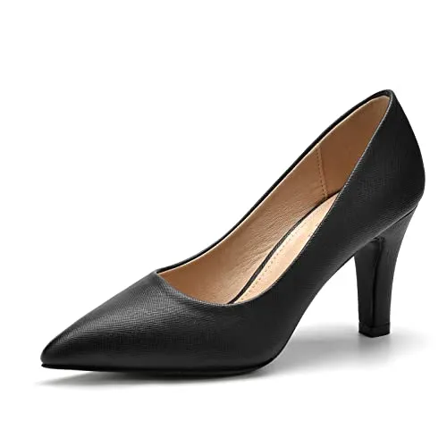 WuORWu Women's Closed Pointed Toe Classic Dress Shoes Silver Heel Pumps (Silver 8)
