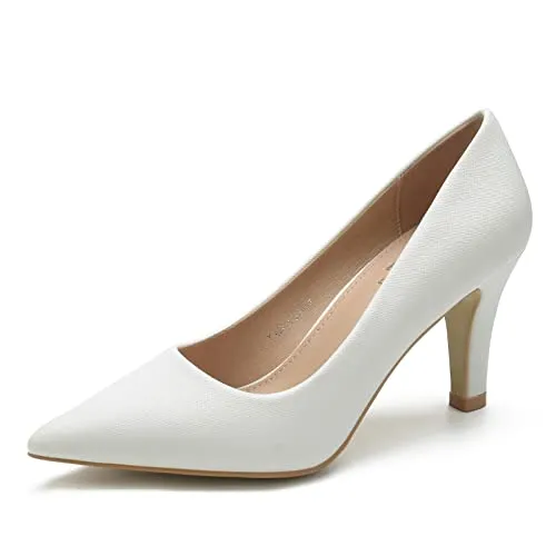 WuORWu Women's Closed Pointed Toe Classic Dress Shoes Silver Heel Pumps (Silver 8)